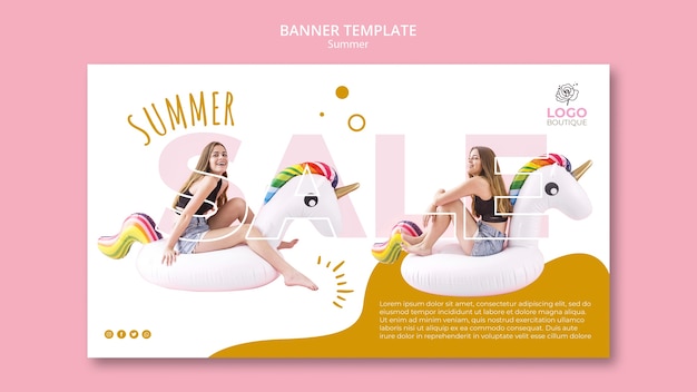 Free PSD summer sale banner template with photo