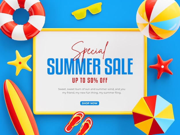 Free PSD summer sale banner template with special offer up to 50 off