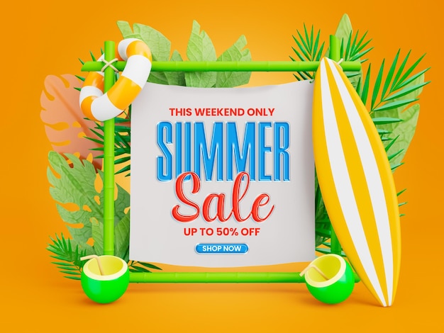 Free PSD summer sale up to 50 percent off social media post template