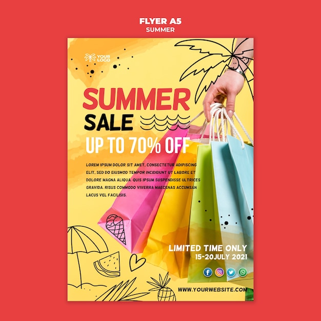 Free PSD summer sale with shopping bags poster