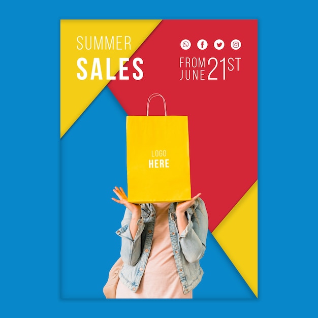 Free PSD summer sales banner template with colorful triangular shapes