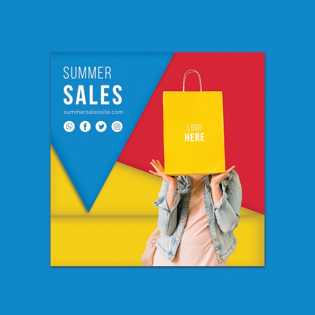 Free PSD summer sales banner template with colorful triangular shapes