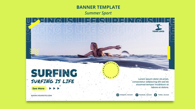 Free PSD summer surfing banner template concept