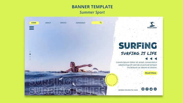 Free PSD summer surfing banner template