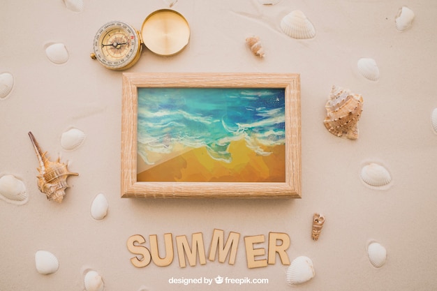 Summer theme with compass and frame