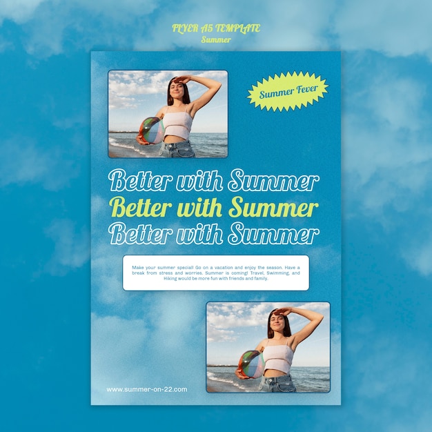 Free PSD summer vertical flyer template with people on the beach