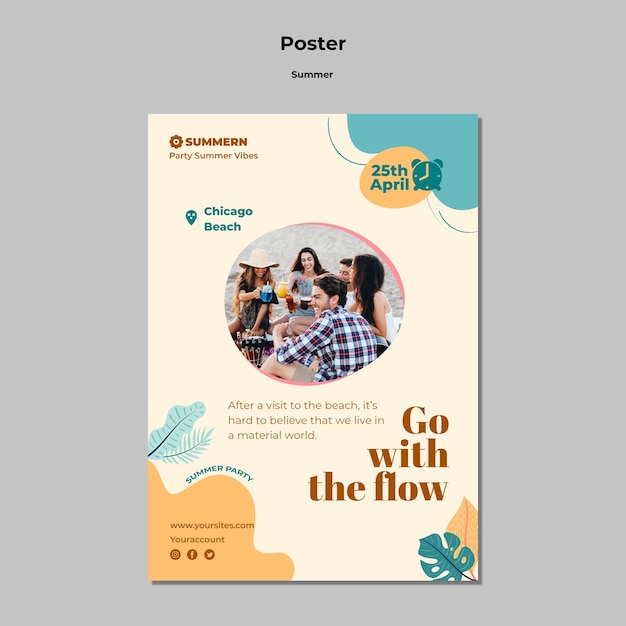 Summer vertical poster template with leaves