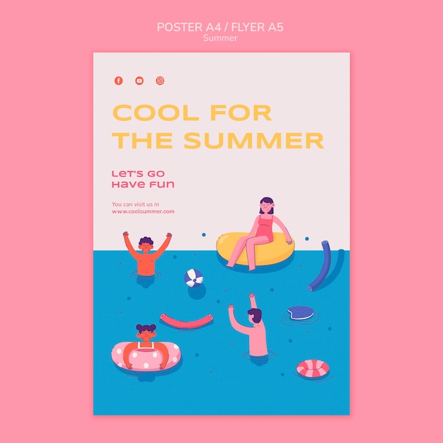 Summer vertical poster template with people at the pool