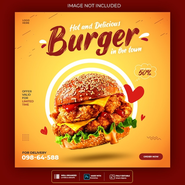 Super delicious burger instagram post design template