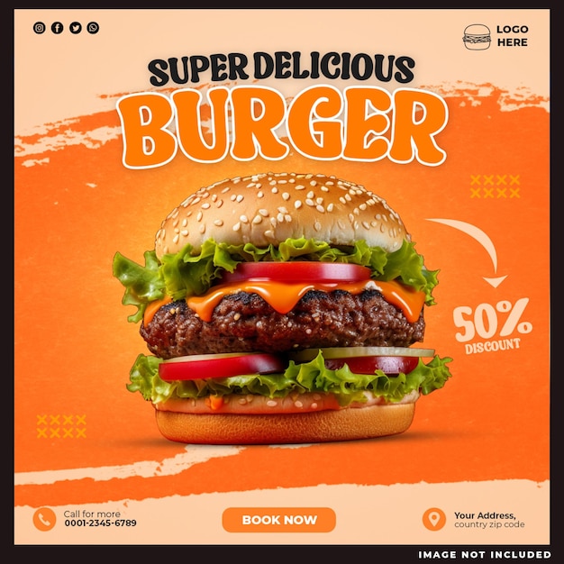 Free PSD super delicious burger social media post design template