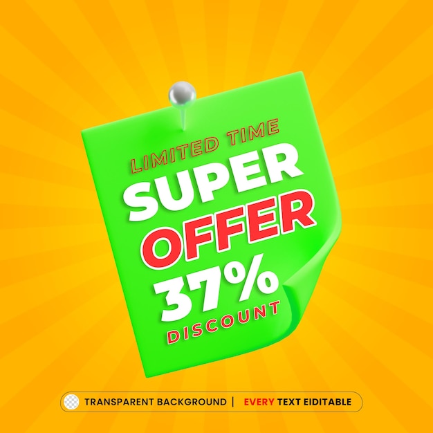 Super offer 37 off promotion banner with editable text effect