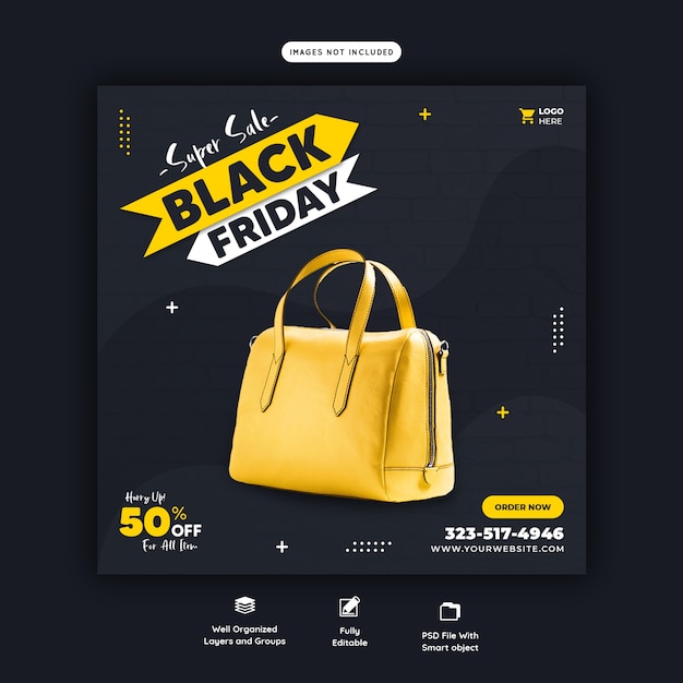 Free PSD super sale black friday social media banner template