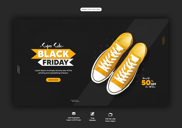 Free PSD super sale black friday web banner template