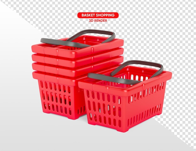 Supermarket basket red 3d render realistic on transparent background