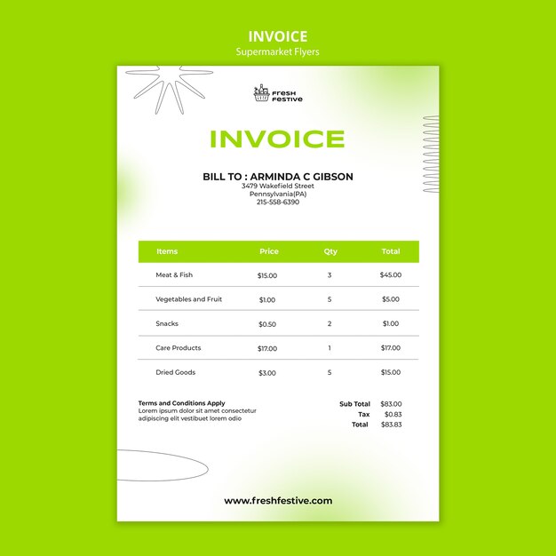 Supermarket business invoice template