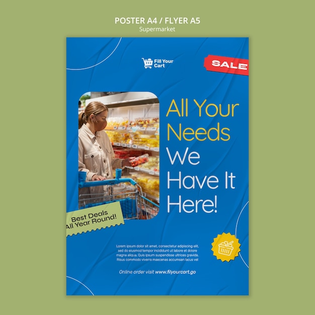 Supermarket business vertical poster template