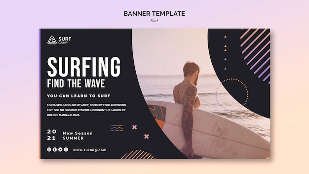 Free PSD surfing lessons banner template with photo