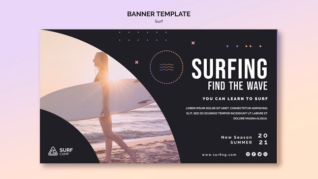 Surfing lessons horizontal banner template