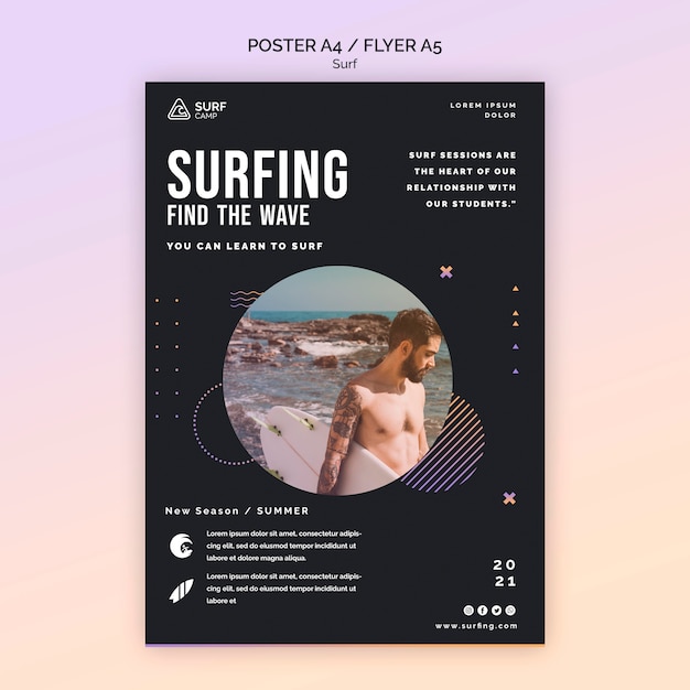 Surfing lessons poster template