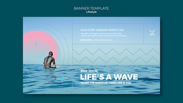 Surfing lifestyle banner template