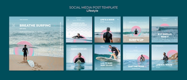 Free PSD surfing lifestyle social media post