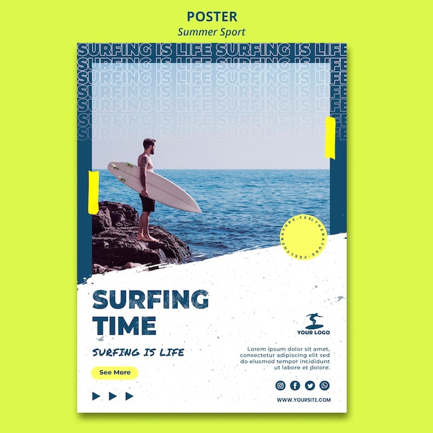 Free PSD surfing time poster template