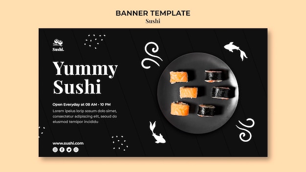 Free PSD sushi banner template with photo