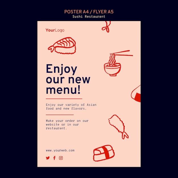 Free PSD sushi restaurant poster template