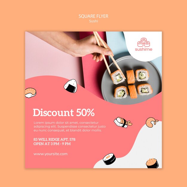 Sushi square flyer with discount