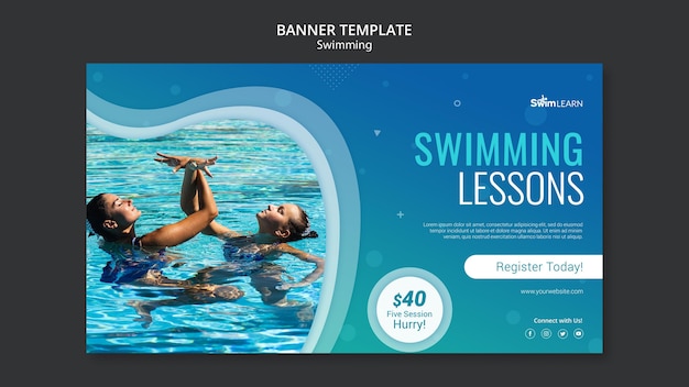 Swimming banner template with photo