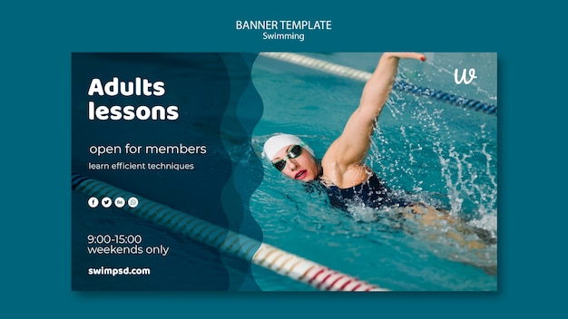 Free PSD swimming lessons for adults banner template