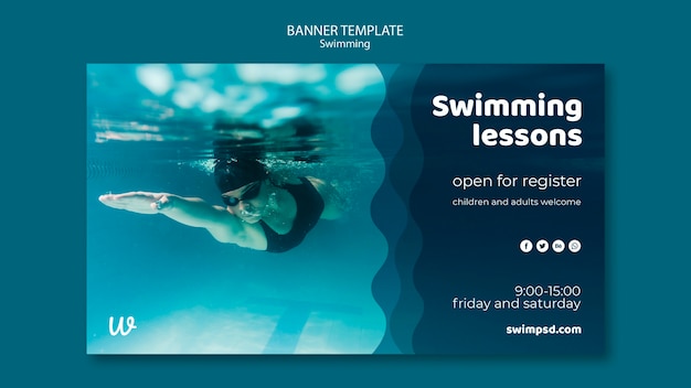 Free PSD swimming lessons banner template