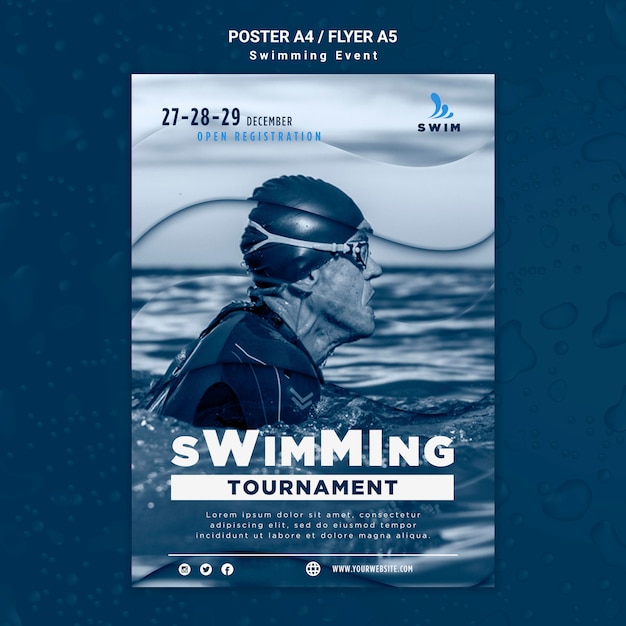 Free PSD swimming poster template with photo