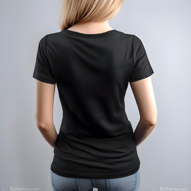 Free PSD t shirt design woman wearing blank black t shirt mock up for design