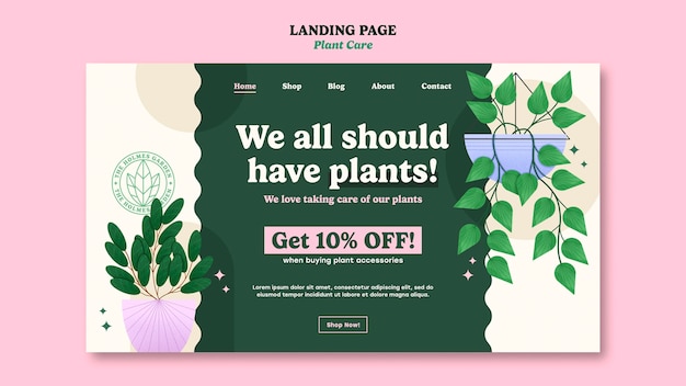 Free PSD taking care of plants landing page template