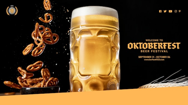 Free PSD tasty beer mug with falling pretzels