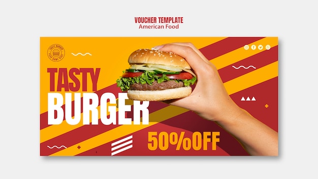 Free PSD tasty burger american food voucher template