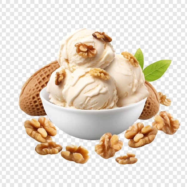 Free PSD tasty crunchy walnuts ice cream png isolated on transparent background