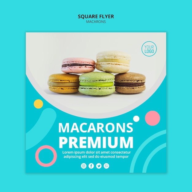 Free PSD tasty macarons premium square flyer