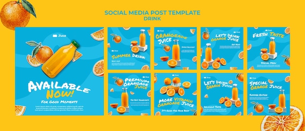 Free PSD tasty orange juice instagram posts collection