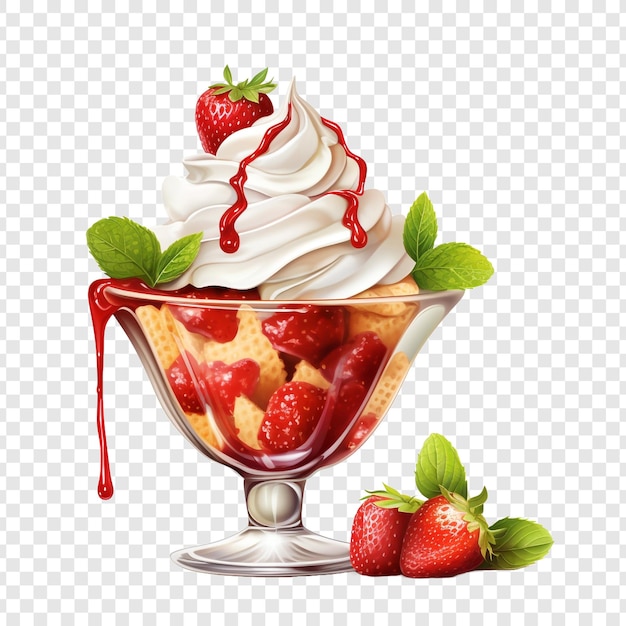 Free PSD tasty strawberry sundae isolated on transparent background