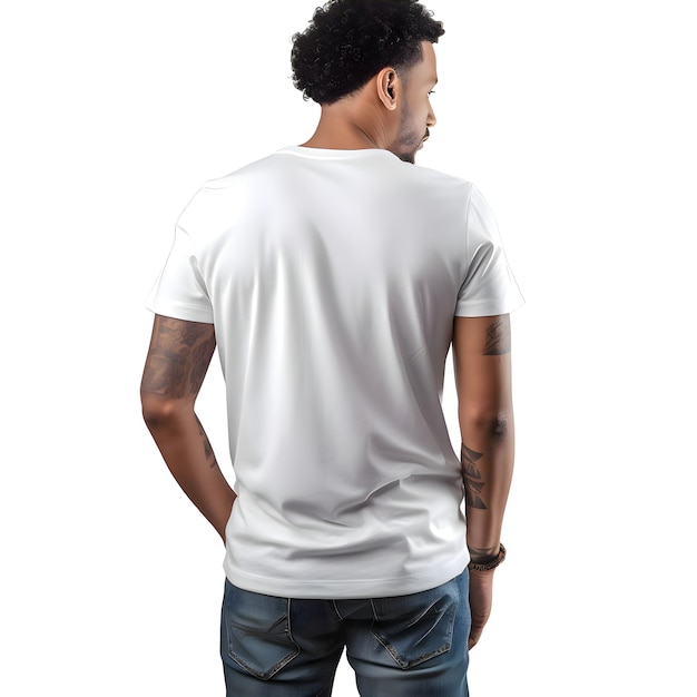 Free PSD tattooed african american man in white t shirt on white background