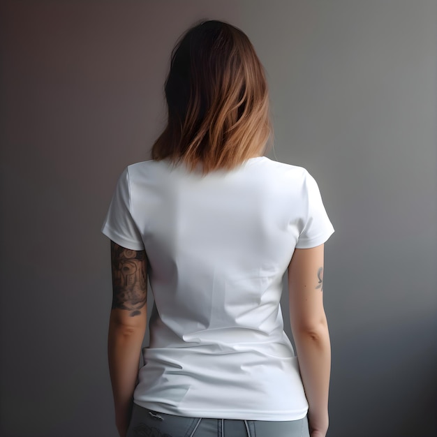 Free PSD tattooed woman in white t shirt on grey background