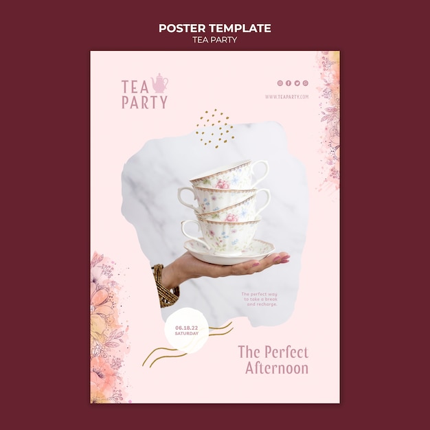 Free PSD tea party poster template design