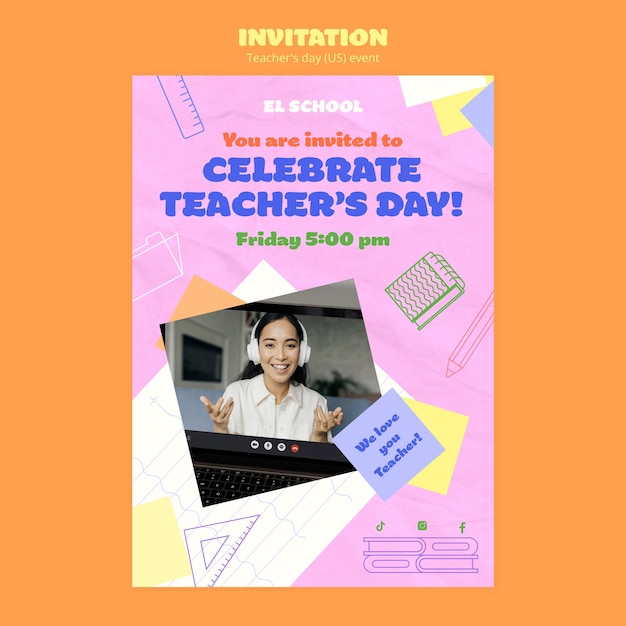 Free PSD teacher's day celebration invitation template