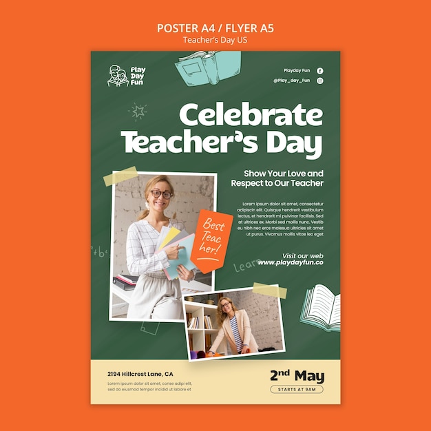 Free PSD teacher's day celebration poster template