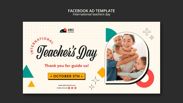 Free PSD teacher's day social media promo template with geometric shapes