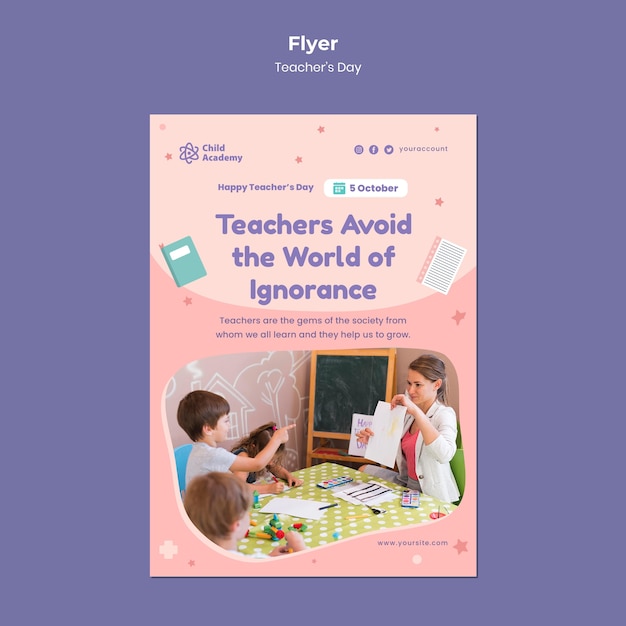 Free PSD teacher's day vertical flyer template