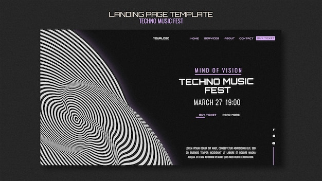 Free PSD techno music fest landing page