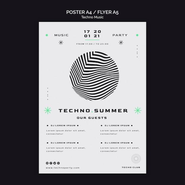 Techno music summer festival poster template